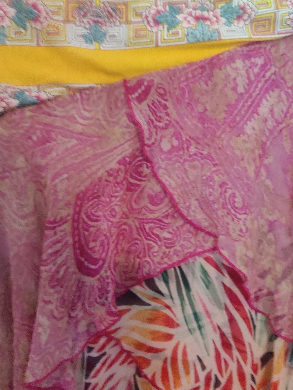 Diane Von Furstenberg Pink and Yellow Layered Asymmetrical Ruffle Skirt - Picture 3 of 5